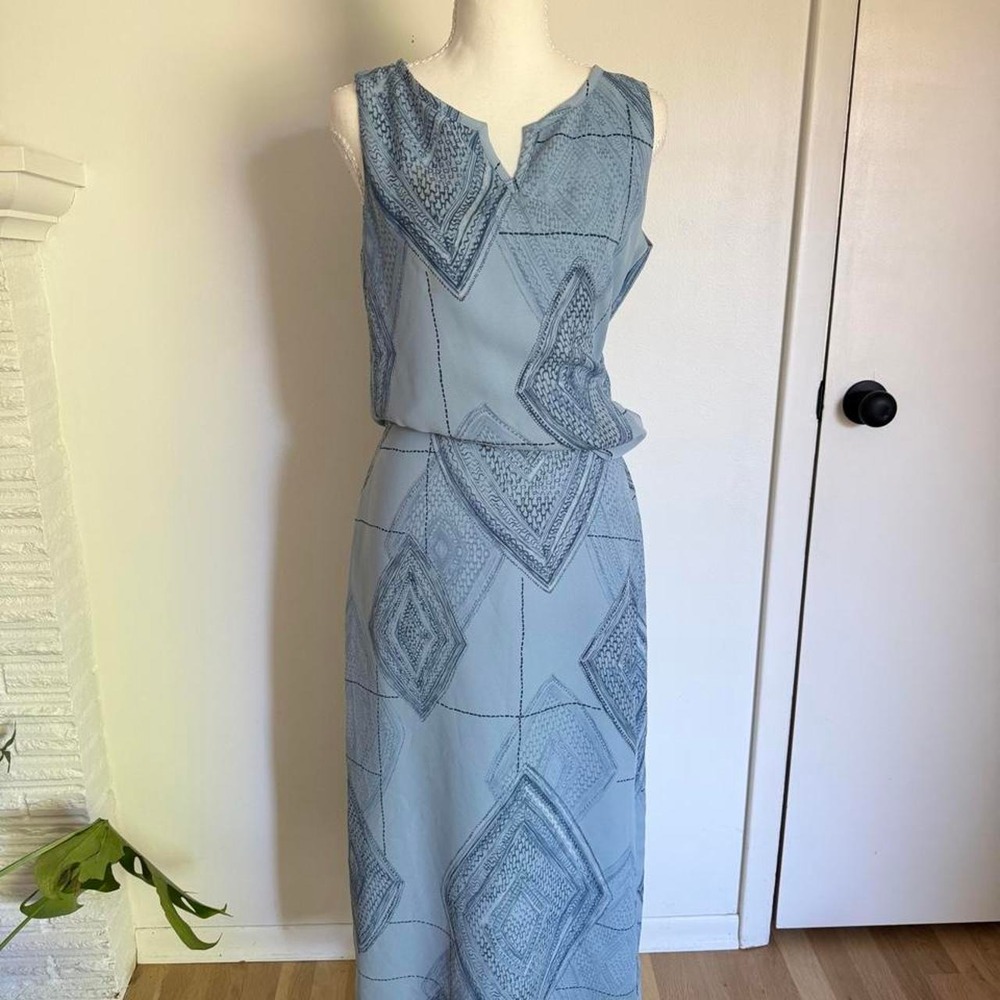 Jones New York two piece skirt and top set blue geometric pattern